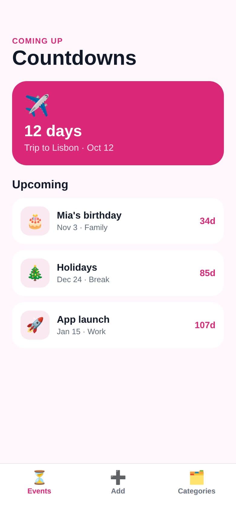 Event countdown app