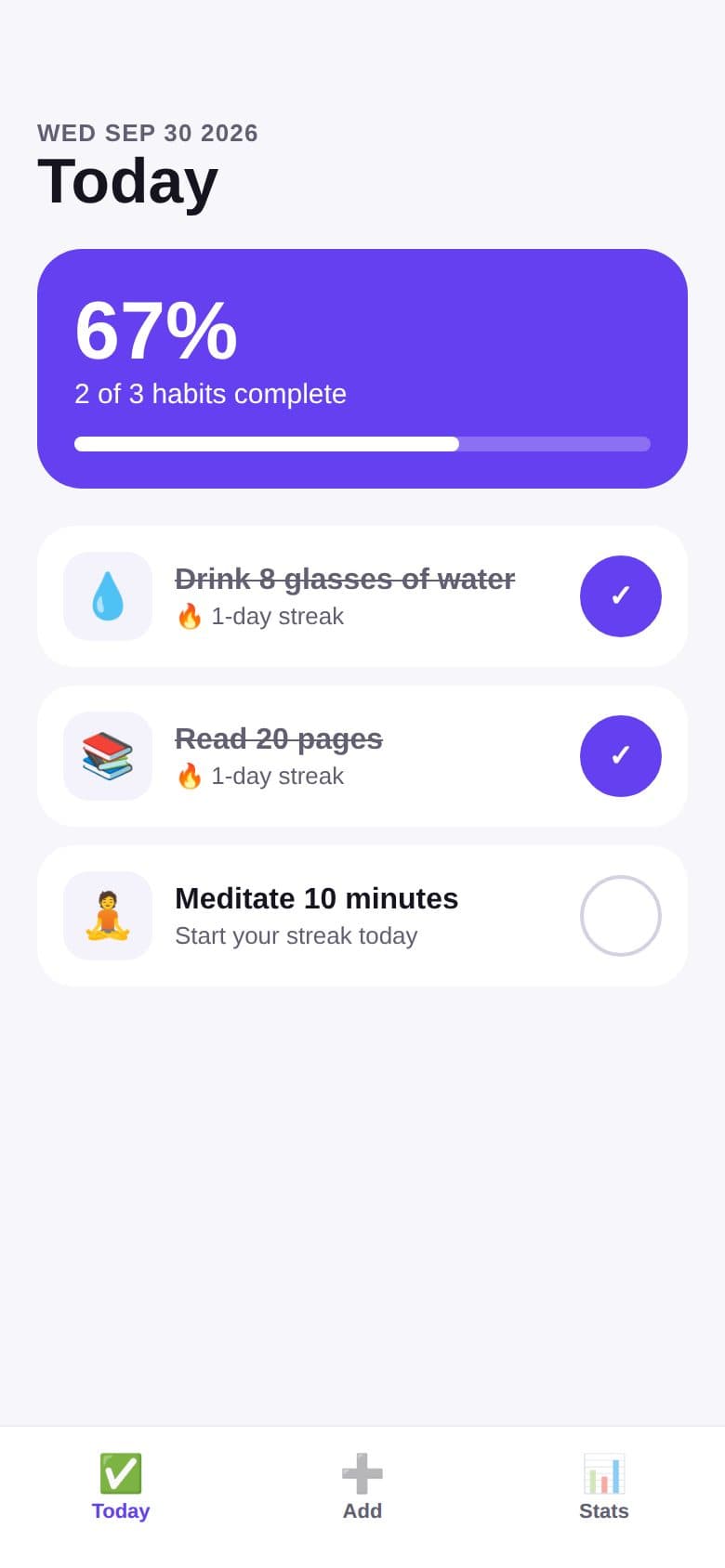 Habits app made with Appmaker