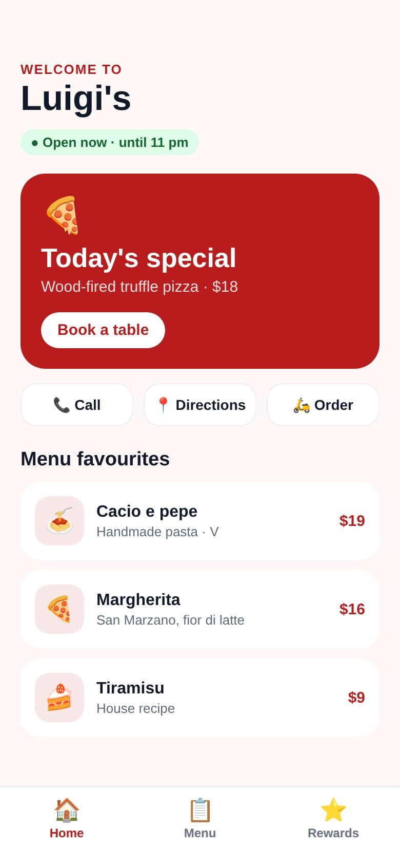 Restaurant app made with Appmaker