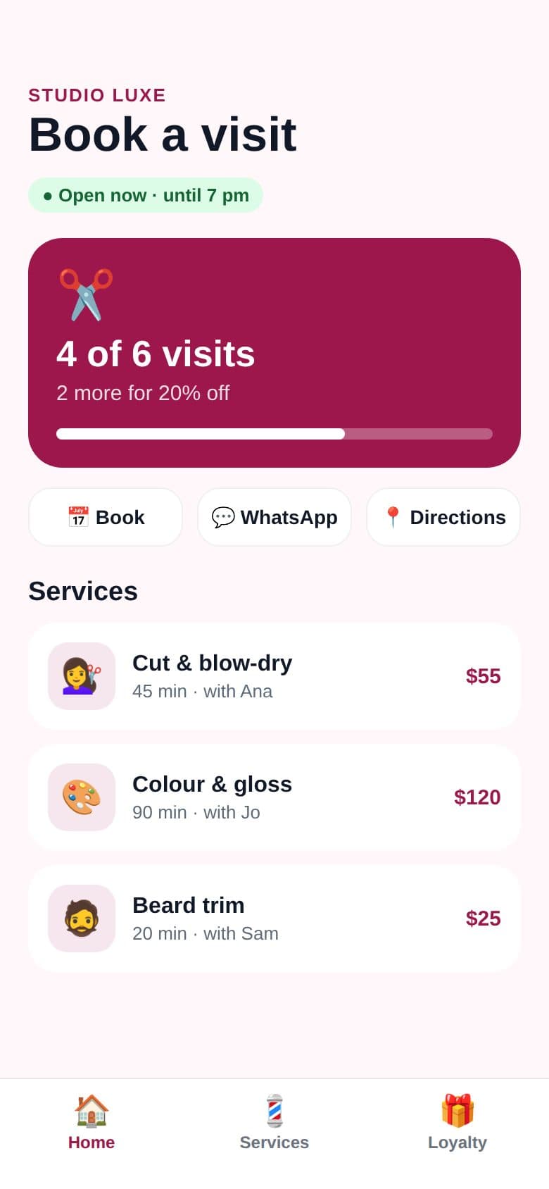 Salon app made with Appmaker